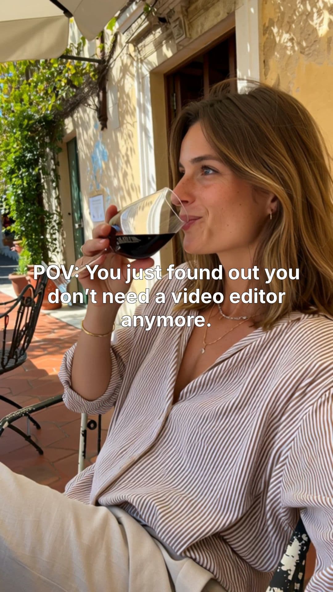 Woman drinking wine on patio